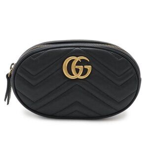 Gucci GG Marmont Belt Bag Waist Pouch Quilted Leather Black